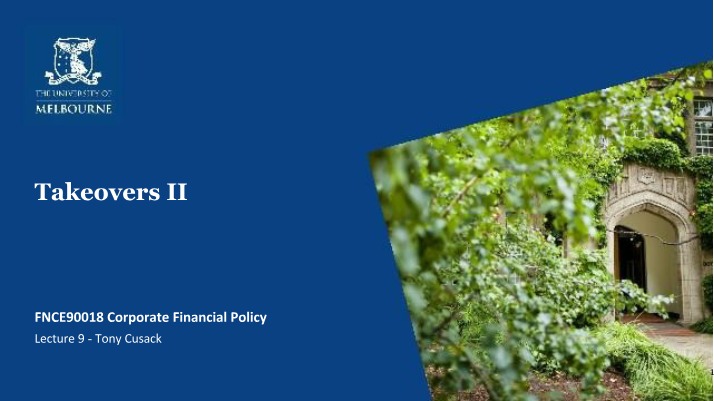 Corporate Financial Policy Lecture 9