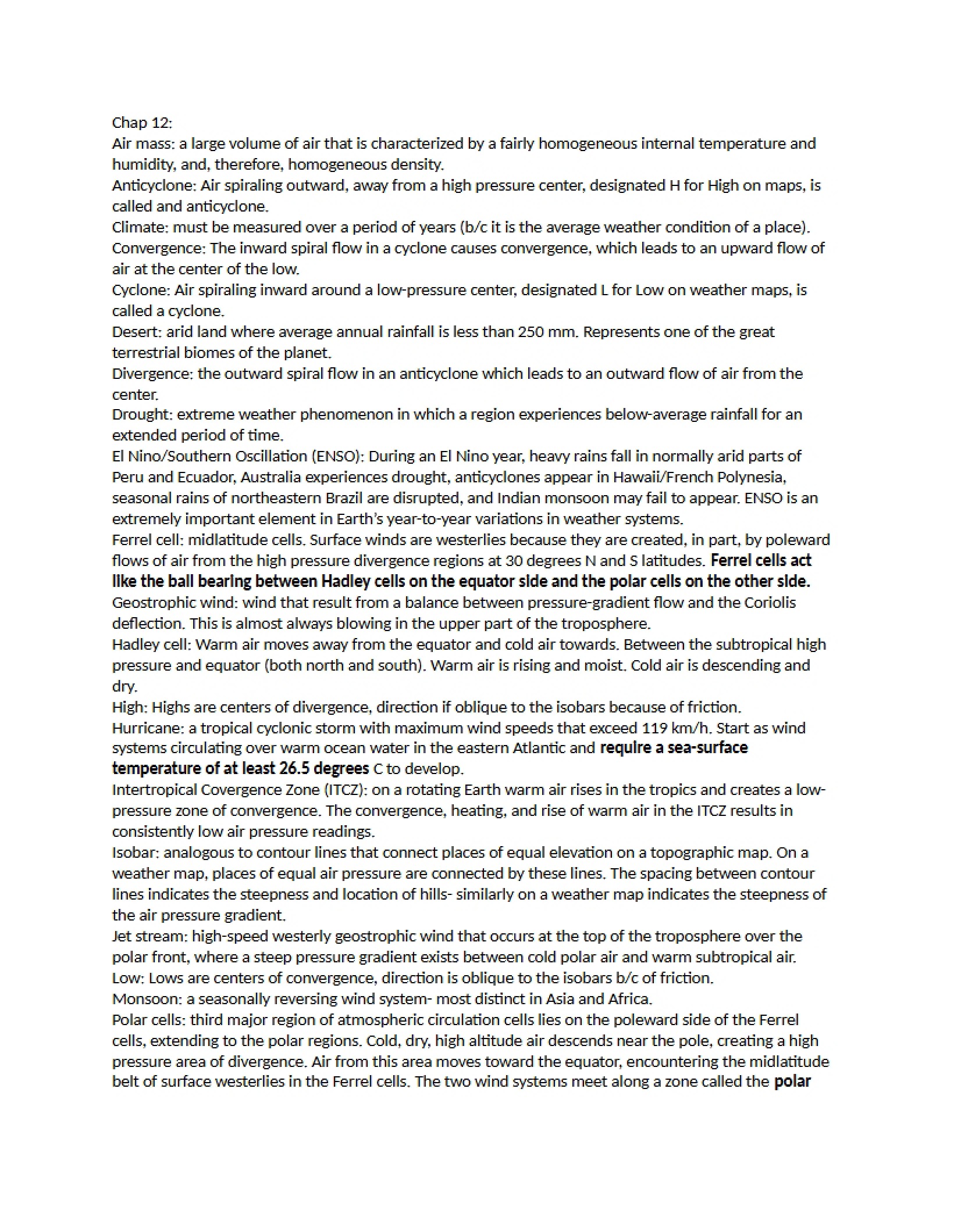 Required Terminology Chapter 12