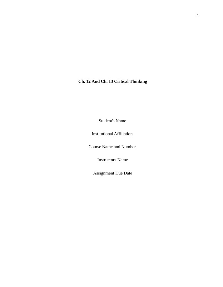 Critical Thinking - Chapters 12 and 13