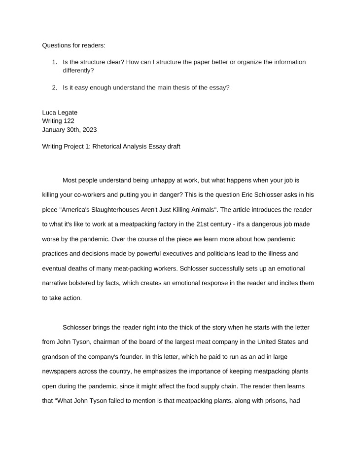 Writing 122 Project 1 by Luca Legate
