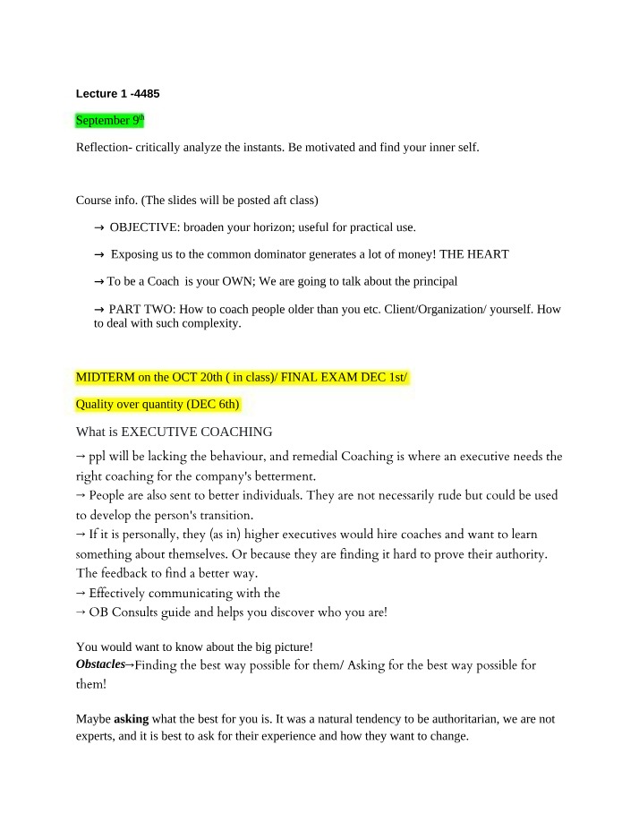 Coaching Notes for HRM4430