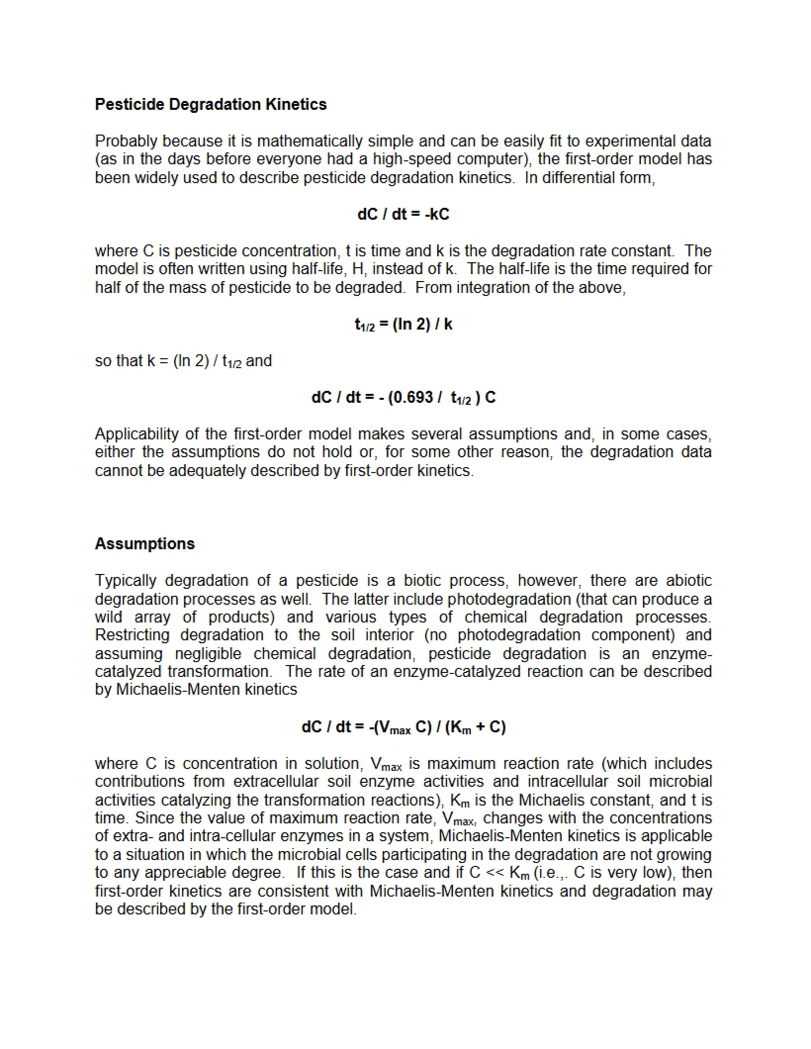 Kinetics of Pesticide Degradation