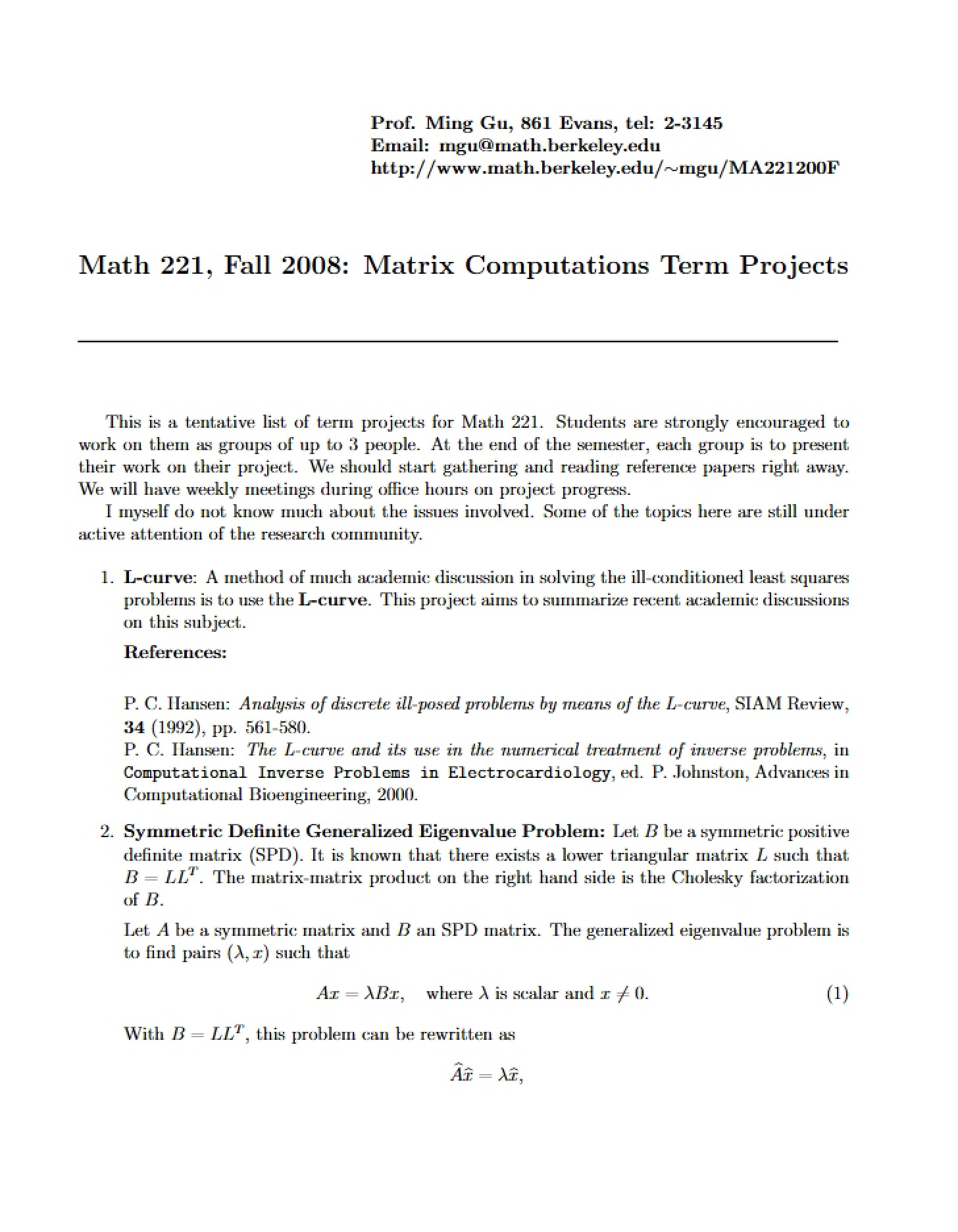 Projects Matrix Computations