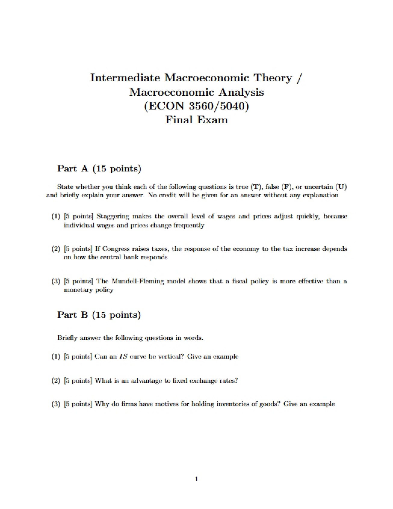 Sample Final Exam