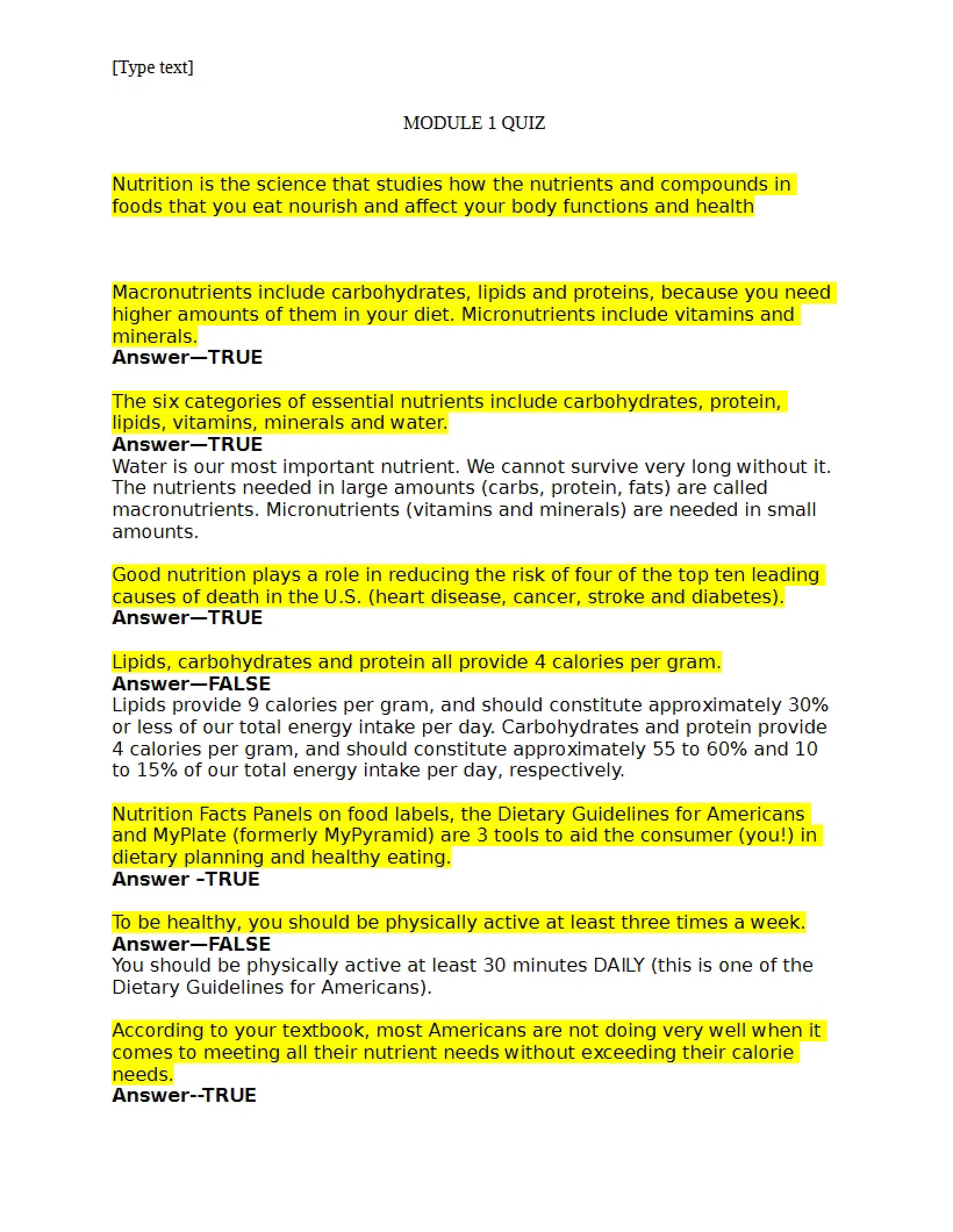 Quiz for Module 1