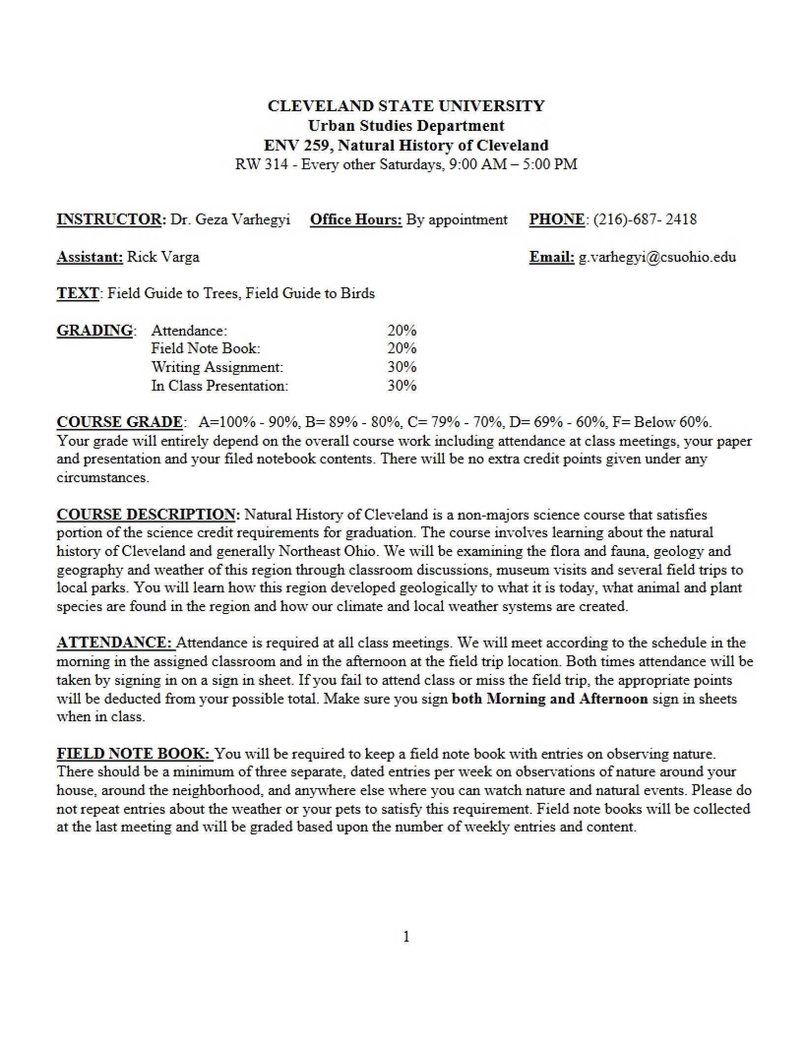 Natural History Syllabus