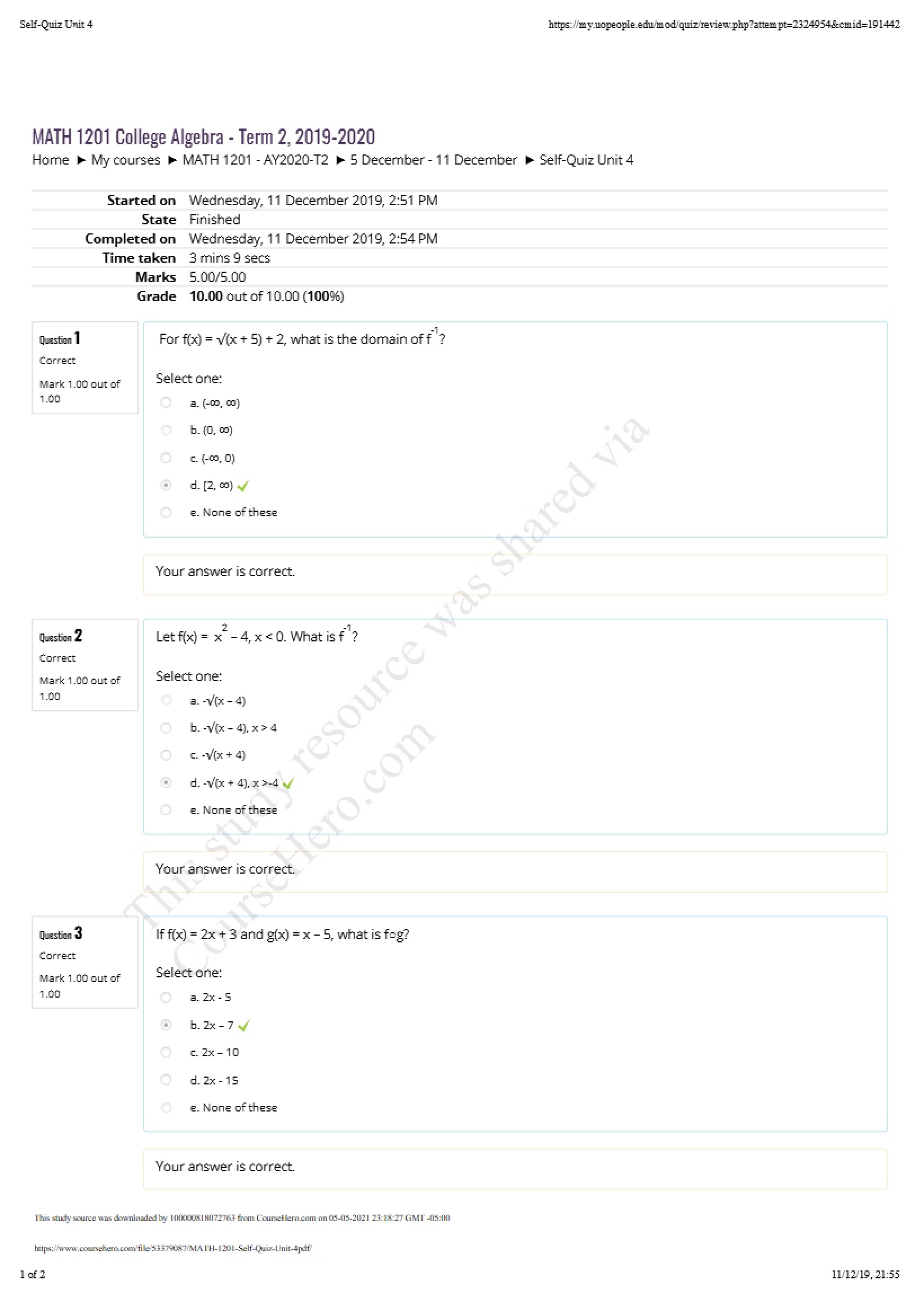 College Algebra Study Guide