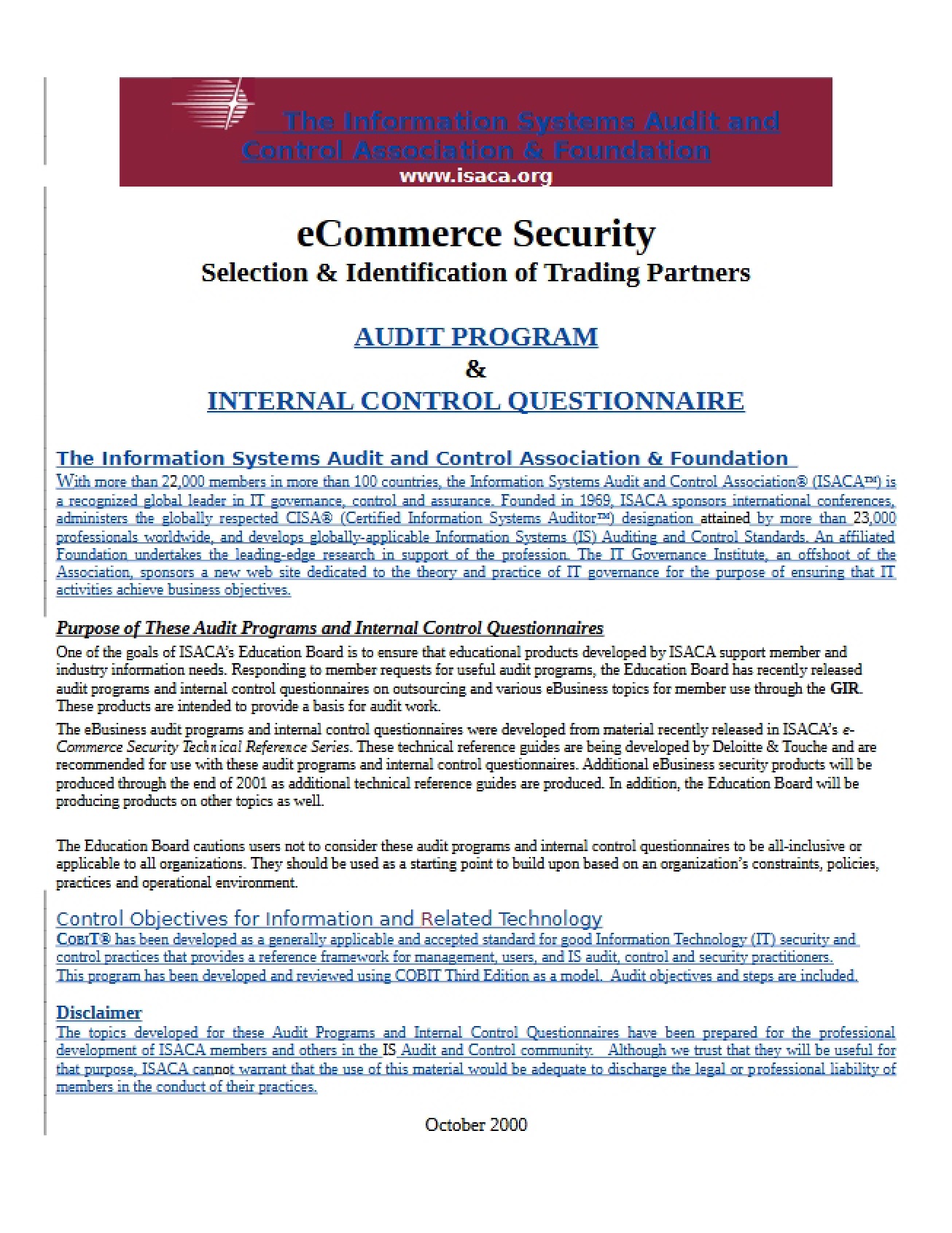 Trading Partners in Audit Programs