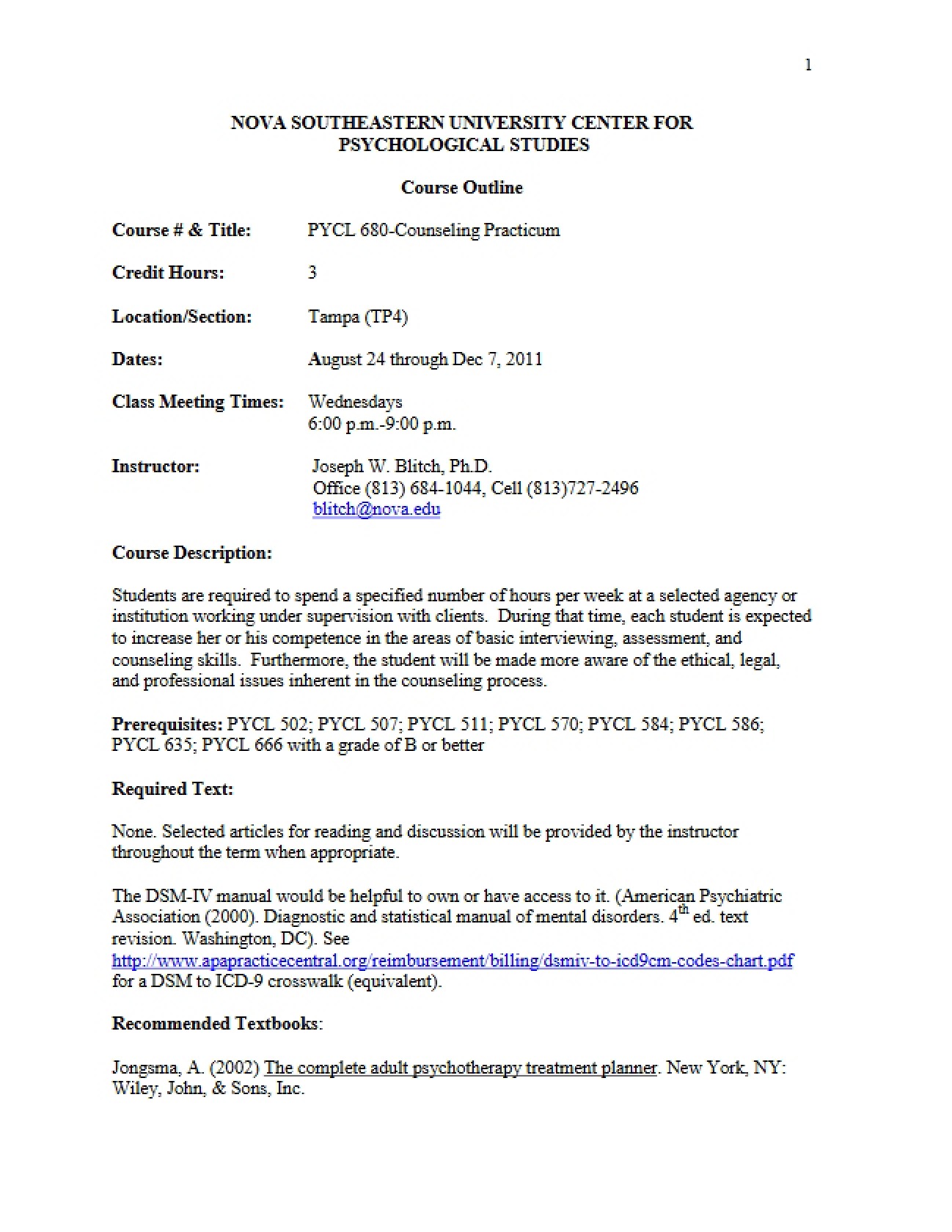 Counseling Practicum Class Outline