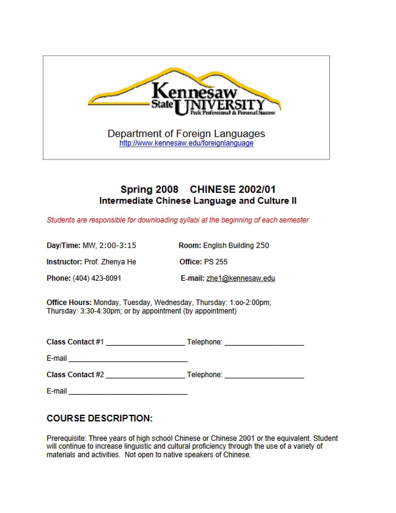 In-depth Syllabus for a Course on Intermediate Chinese Language and Culture II