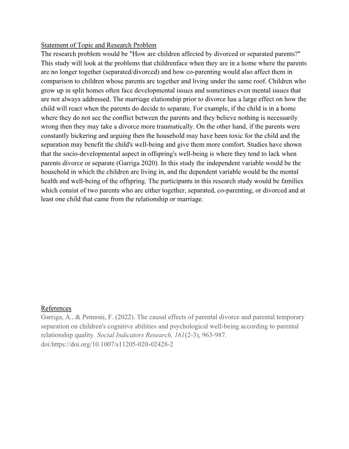 Parental Separation Impact on Children's Well-Being