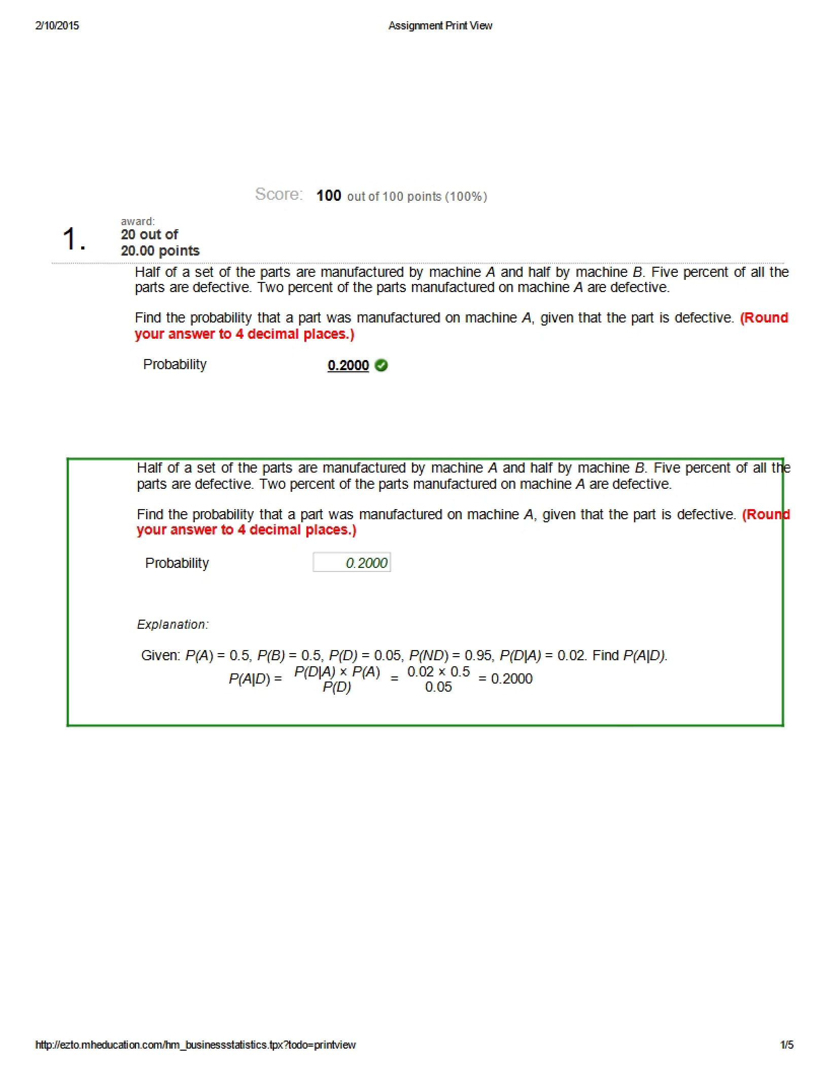 Answers for Quiz One