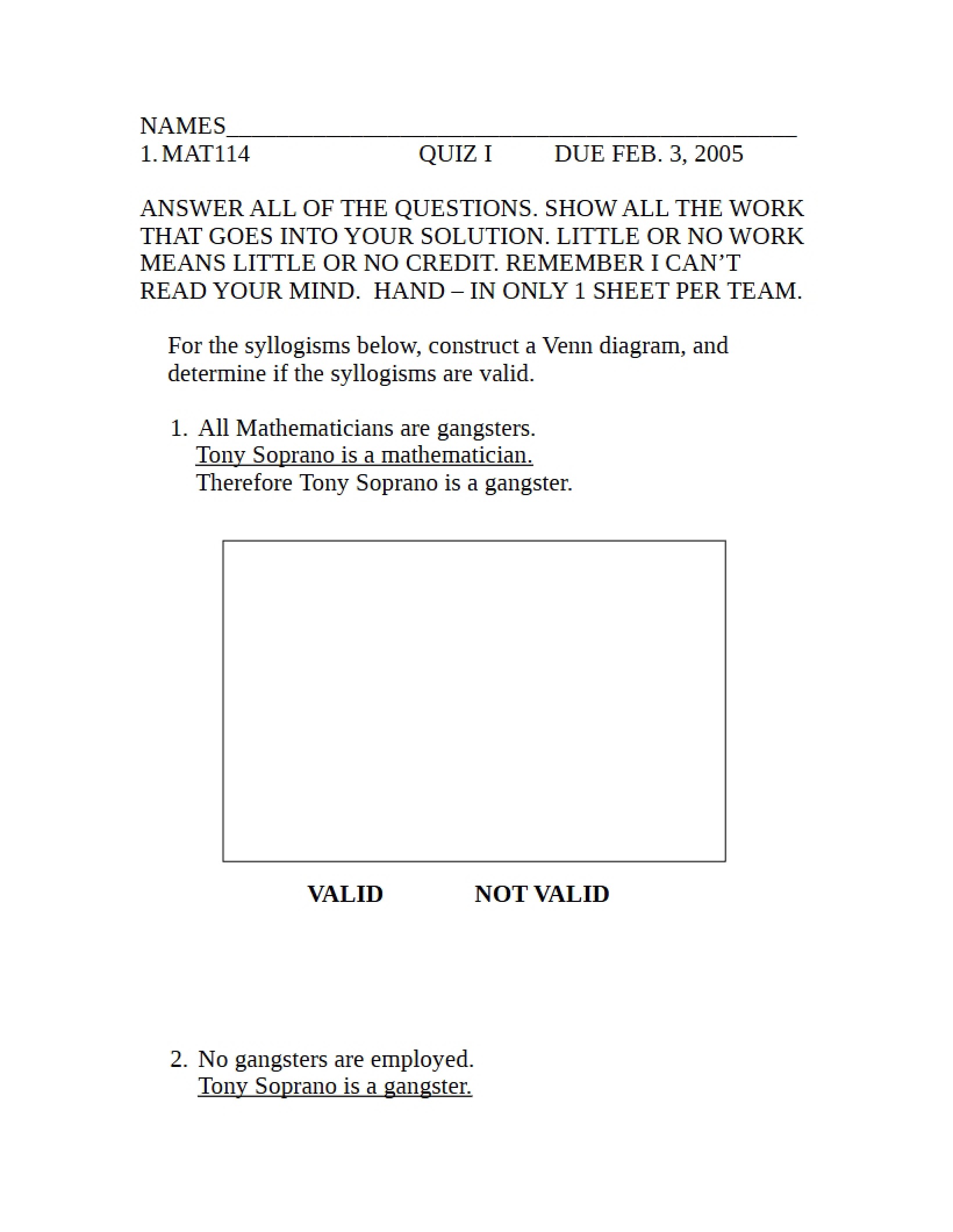 Quiz One