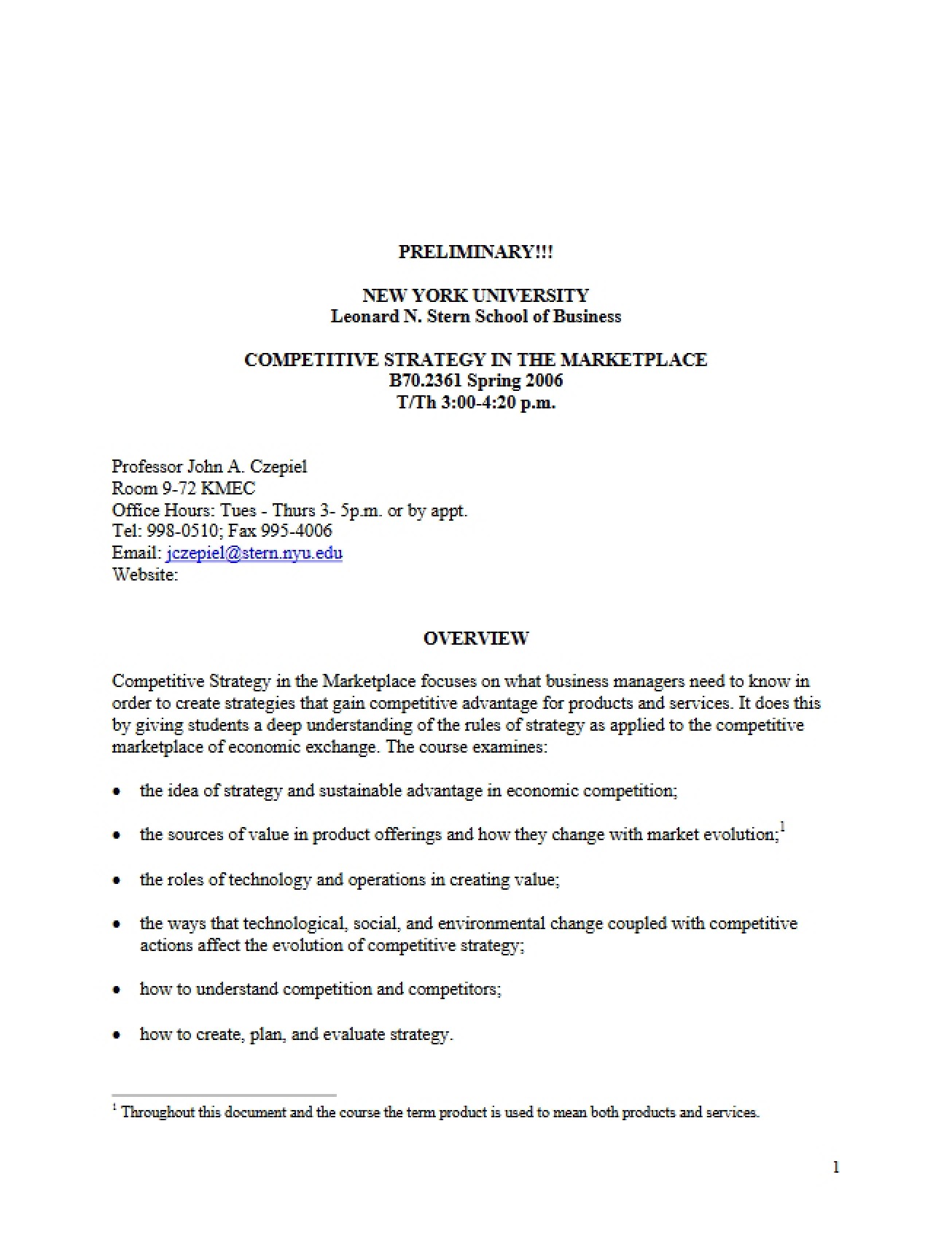 Syllabus Marketplace Competitive Strategy