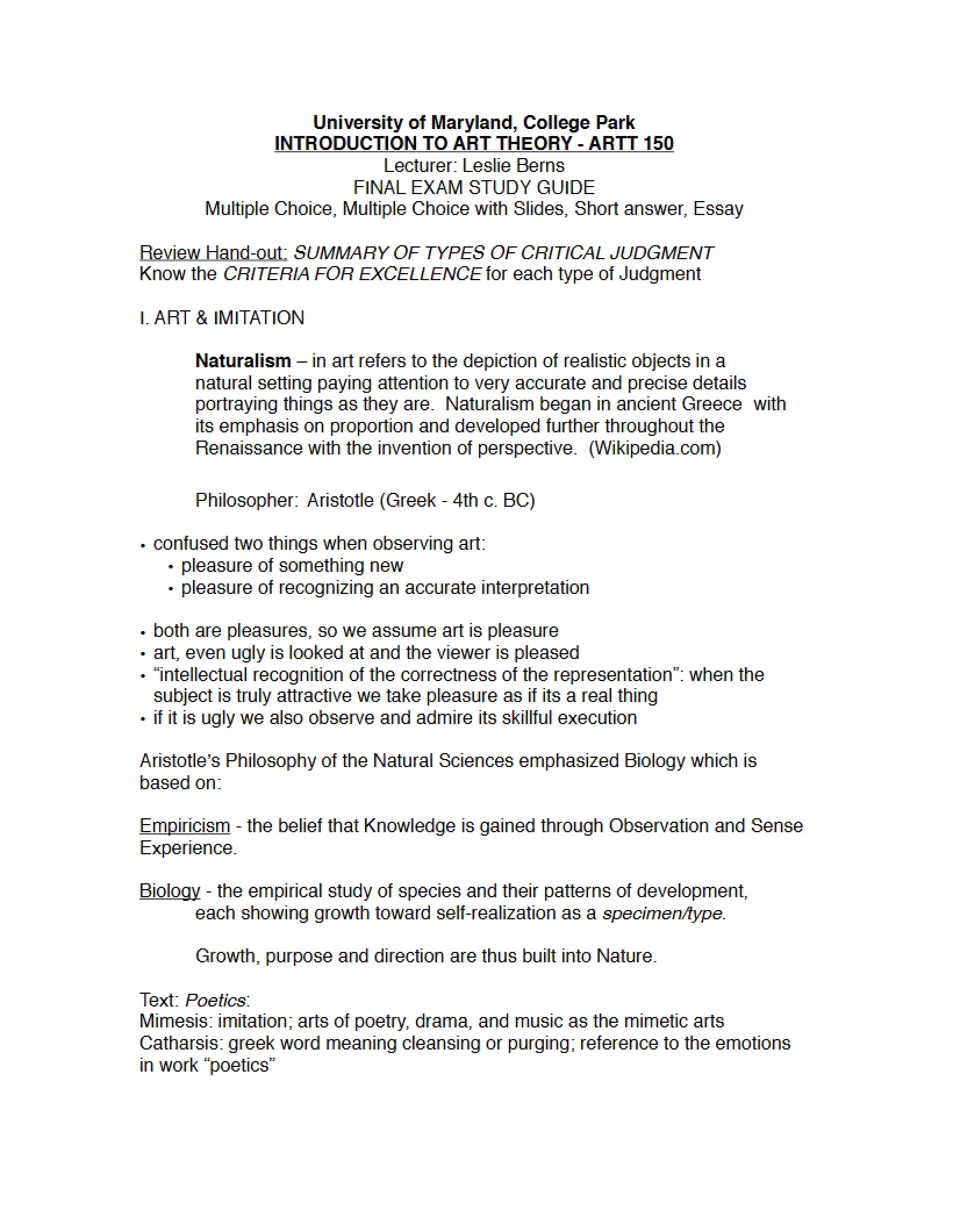 Study Guide for Art Theory Final