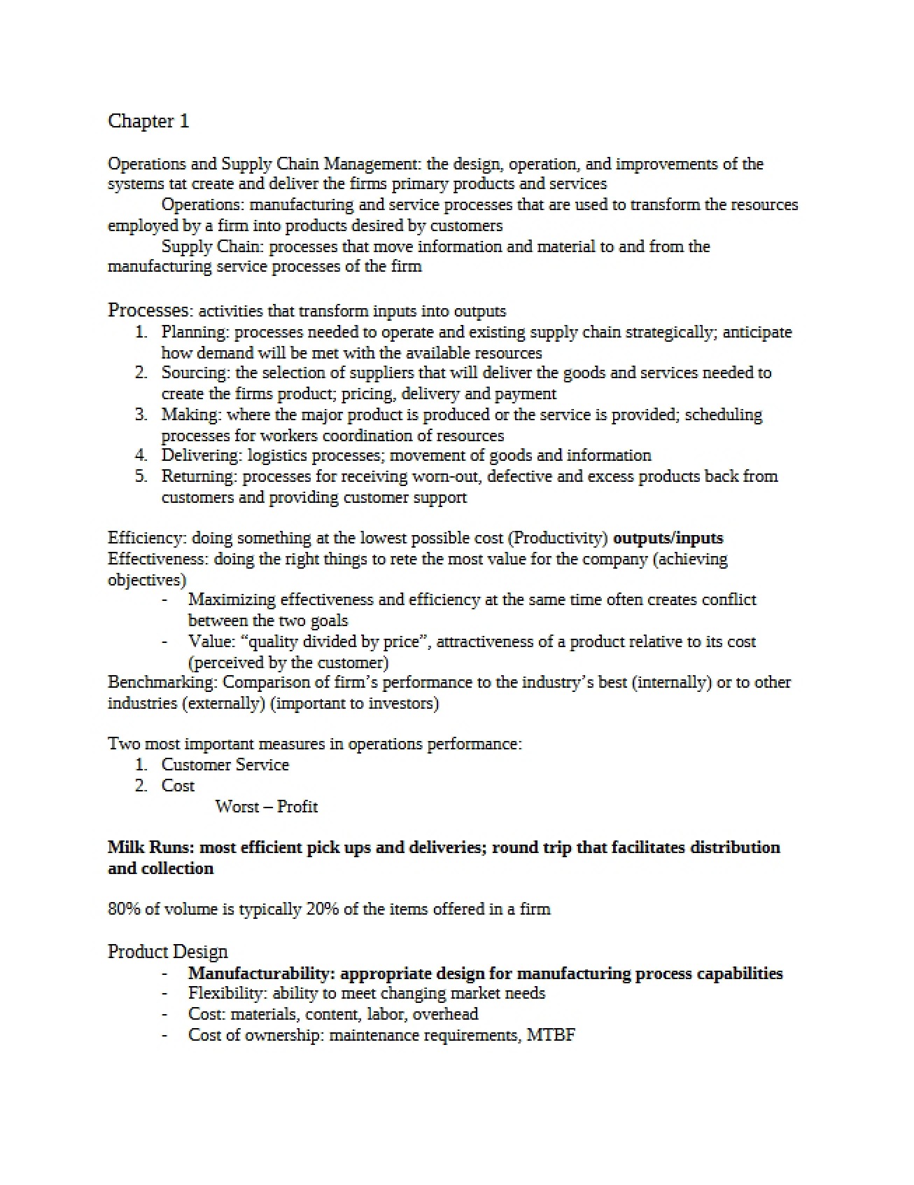 Operations Management Chapter One Overview