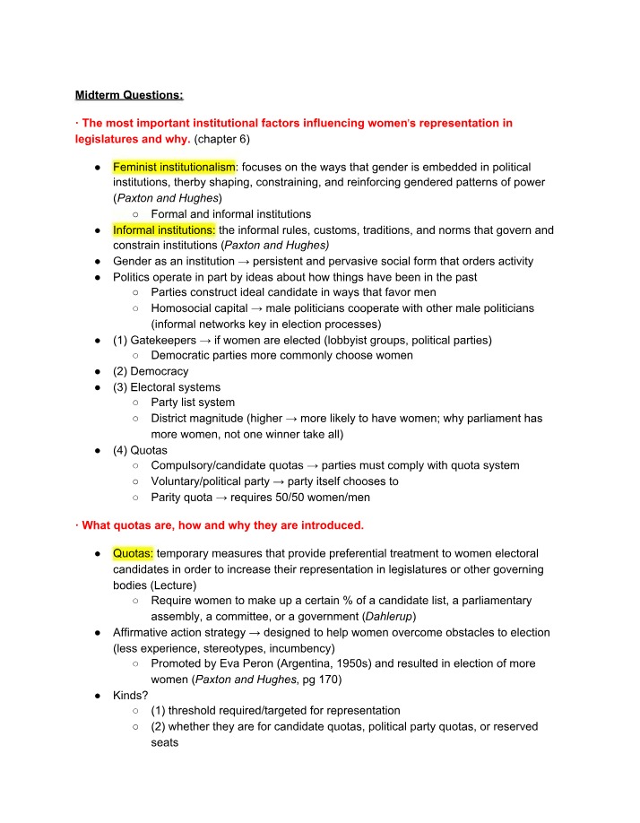 Institutional Factors in Women's Representation