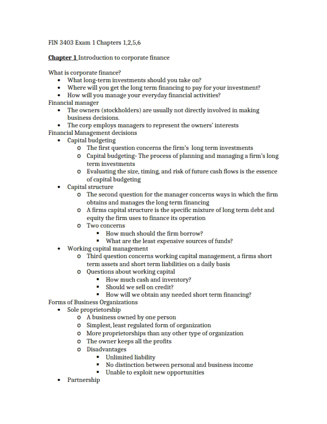 Chapter One's Introduction to Corporate Finance
