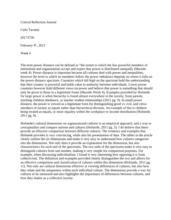Week 4 Critical Reflection Journal