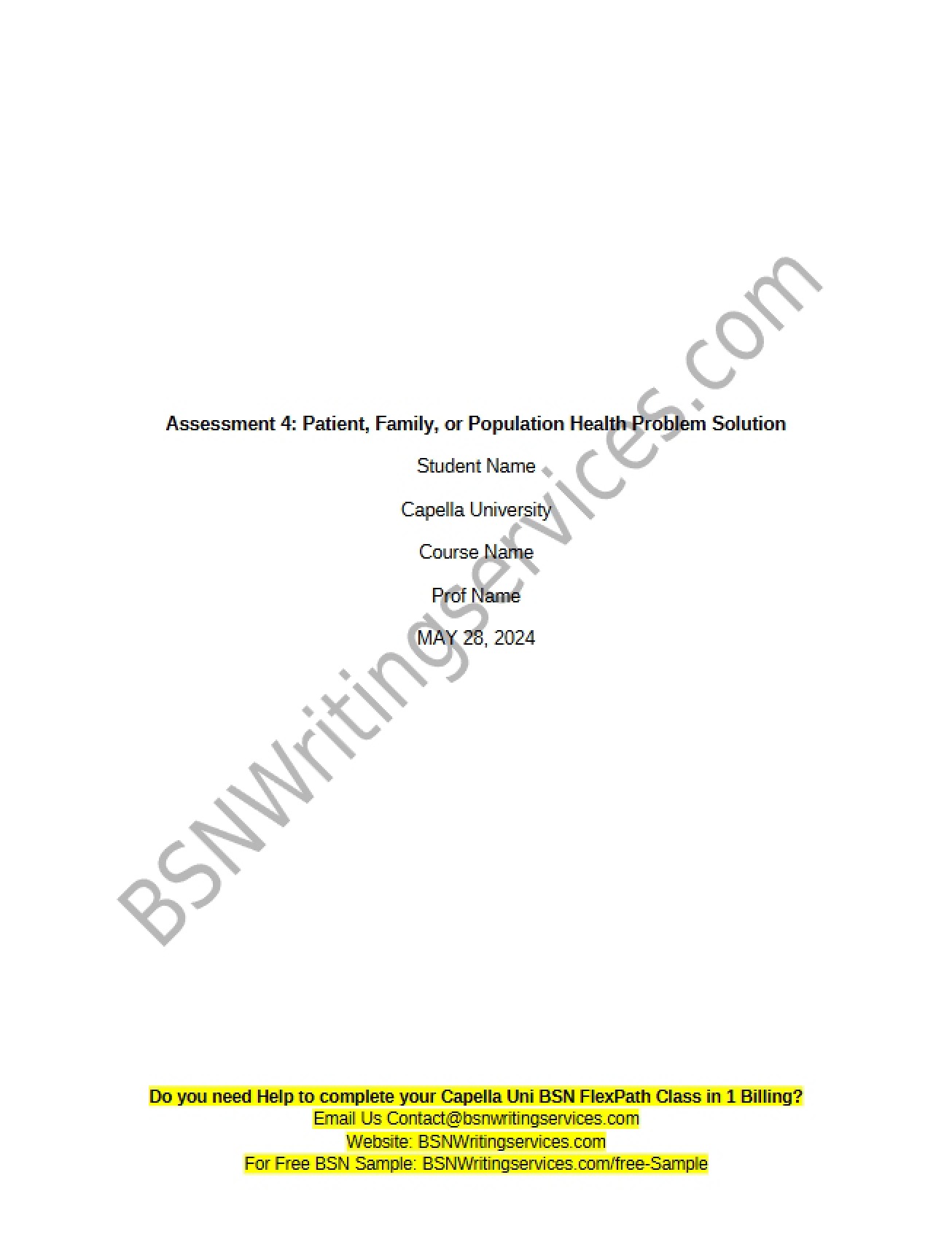 Solution for Patient, Family, or Population Health Problems (Assessment 4)