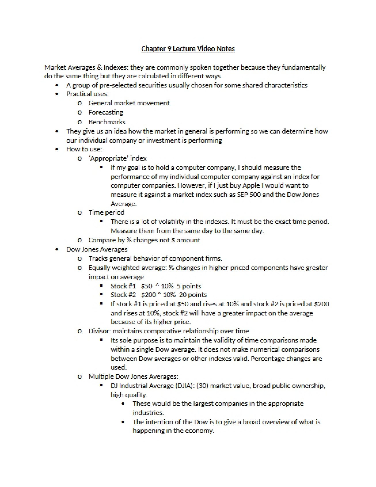 Notes from the Chapter Nine Lecture Video