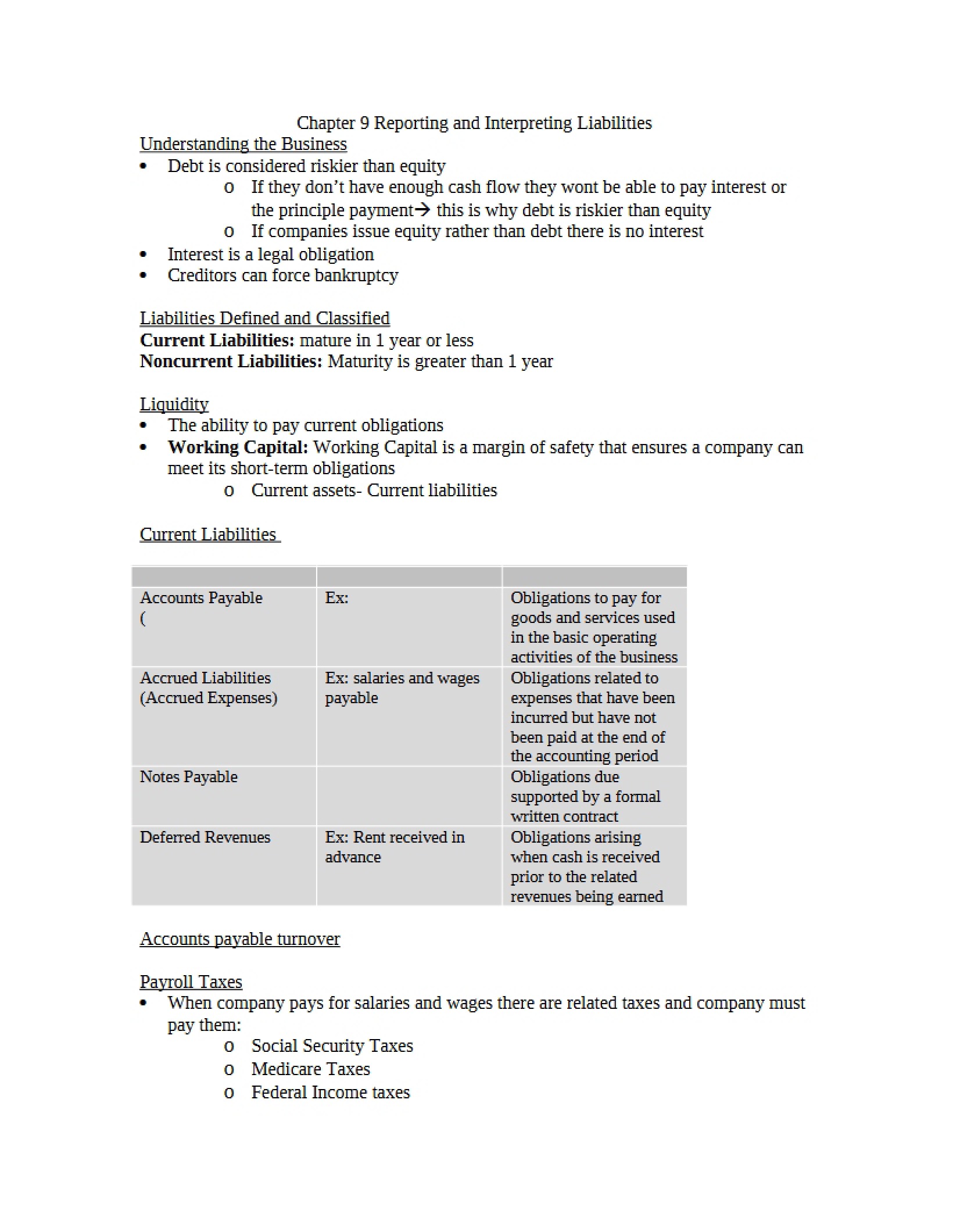 Liabilities Reporting and Interpretation (Chapter 9)