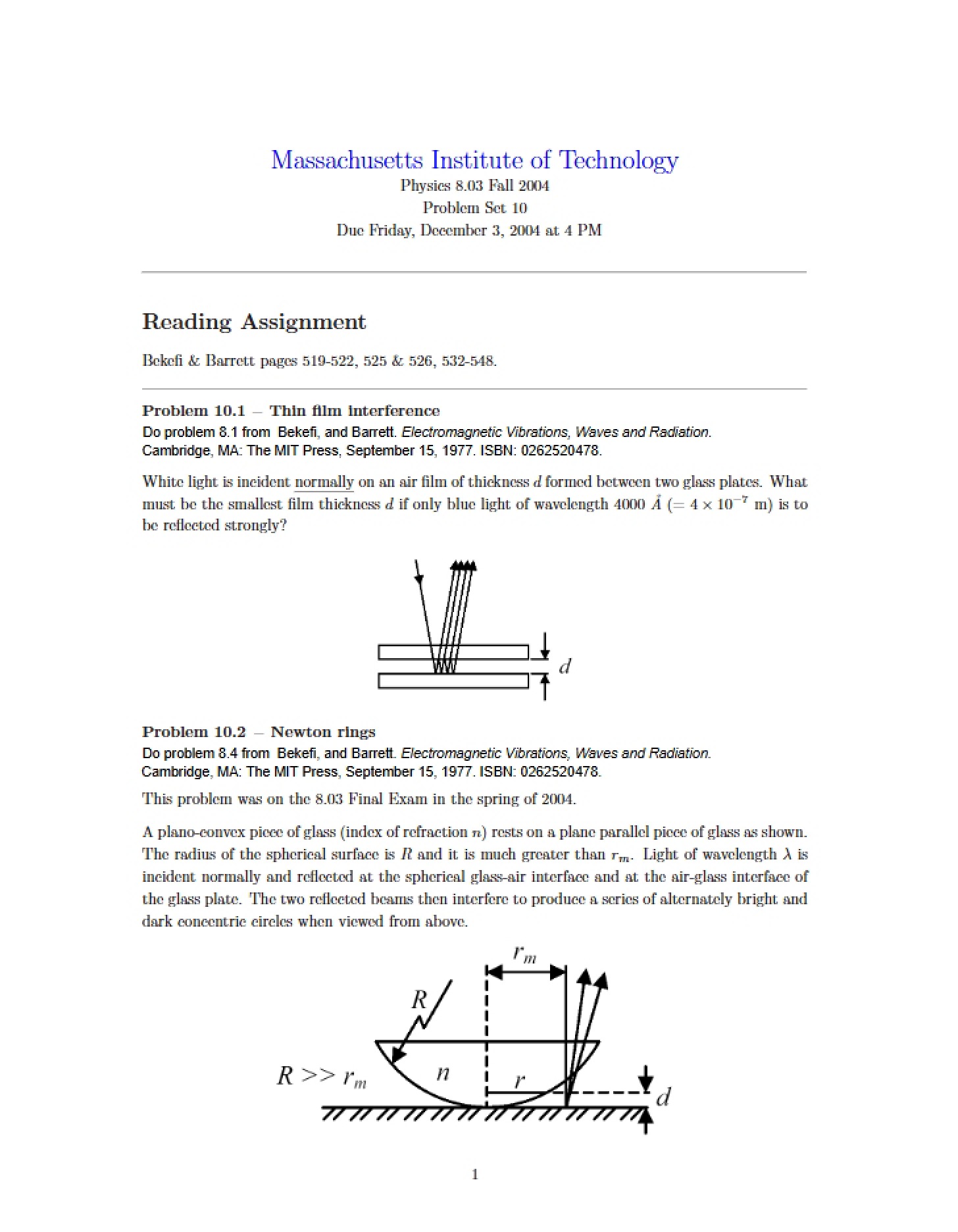 Tenth Problem Set