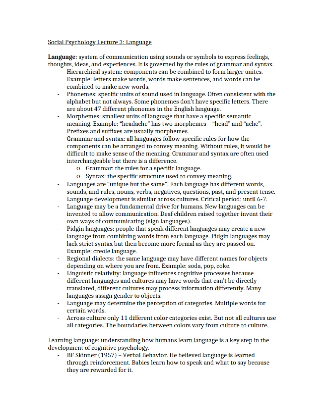 Advanced Notes on Introduction to Psychology