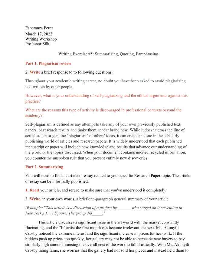 Writing Exercise 5 - Summarizing, Quoting, and Paraphrasing