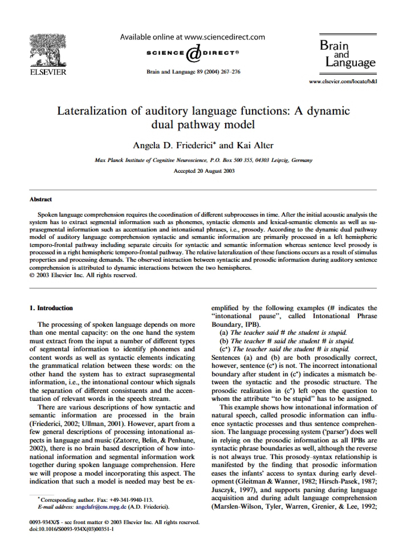 Auditory Language Function Lateralization