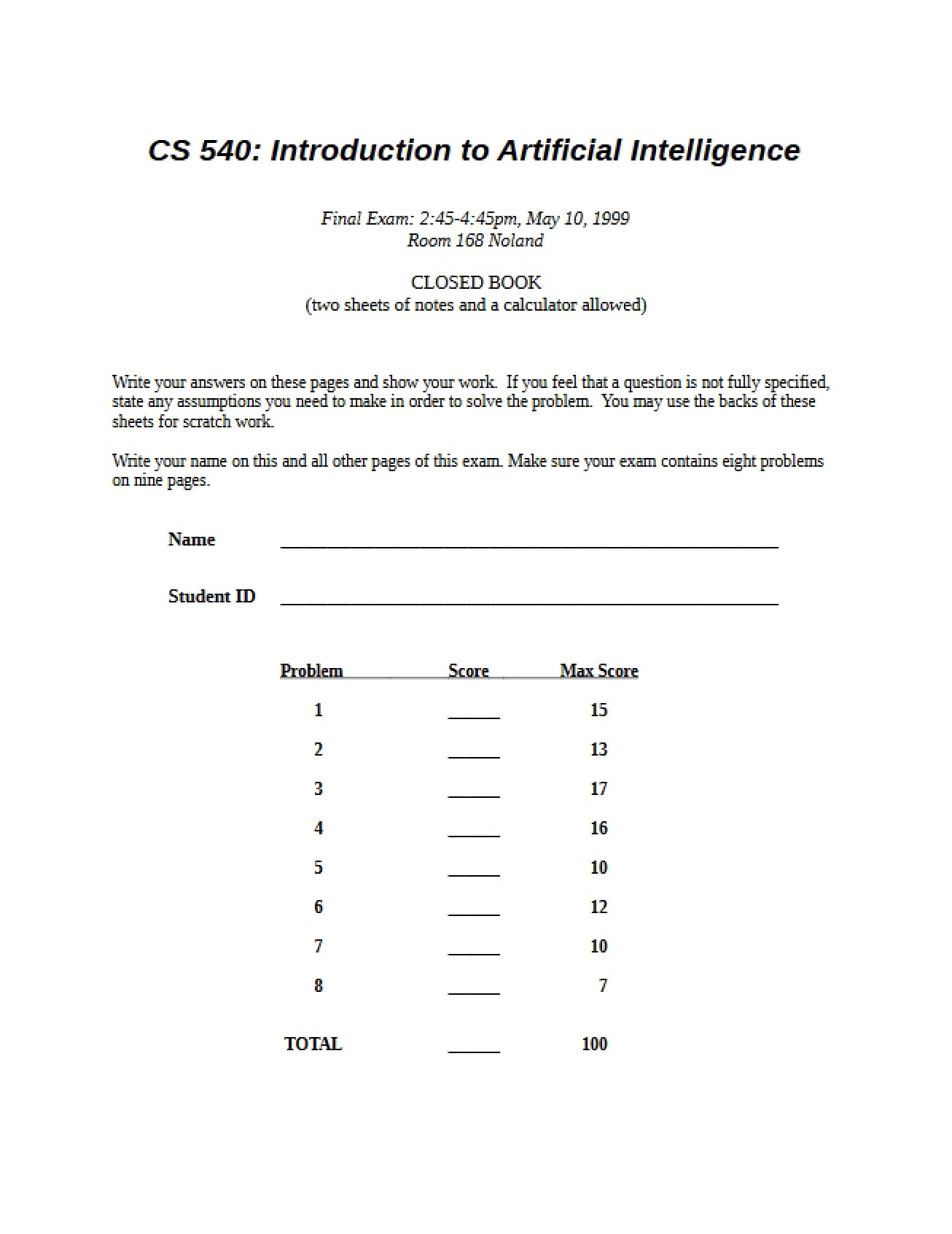 Final Course Exam