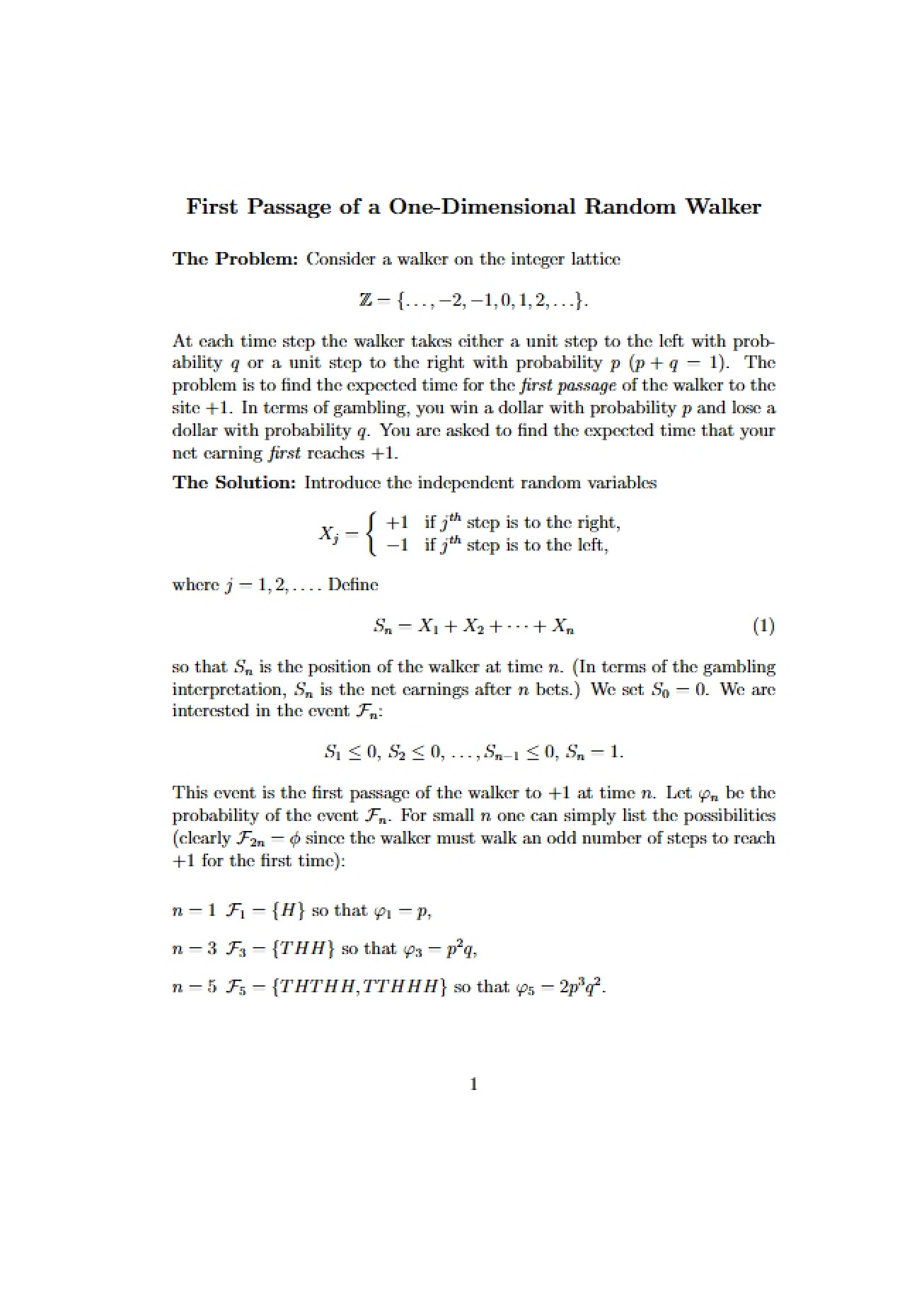 Random Walker First Passage (1D)
