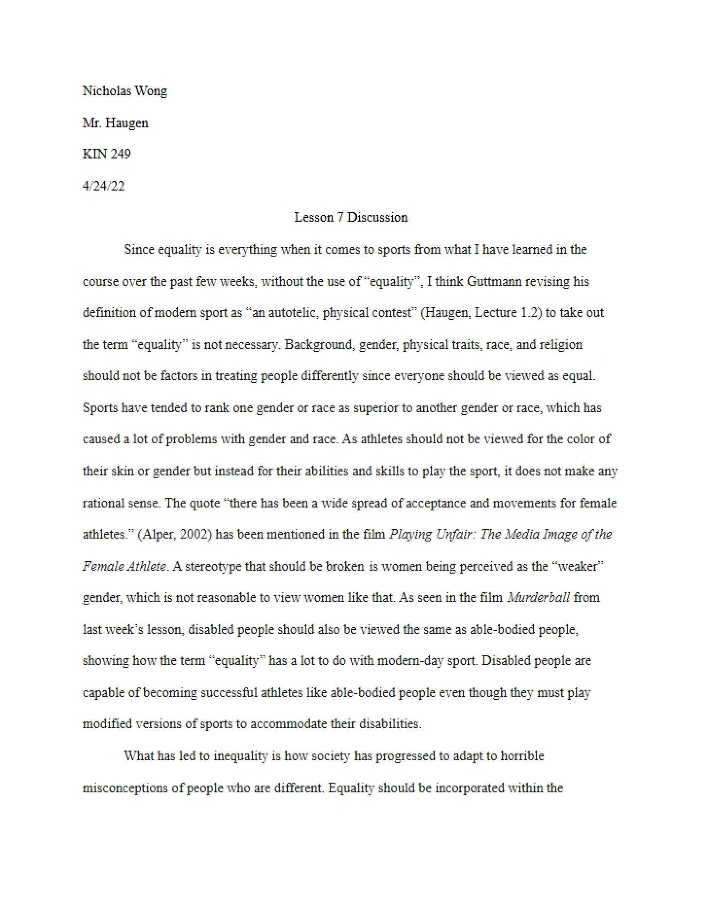 Discussion for Lesson 7