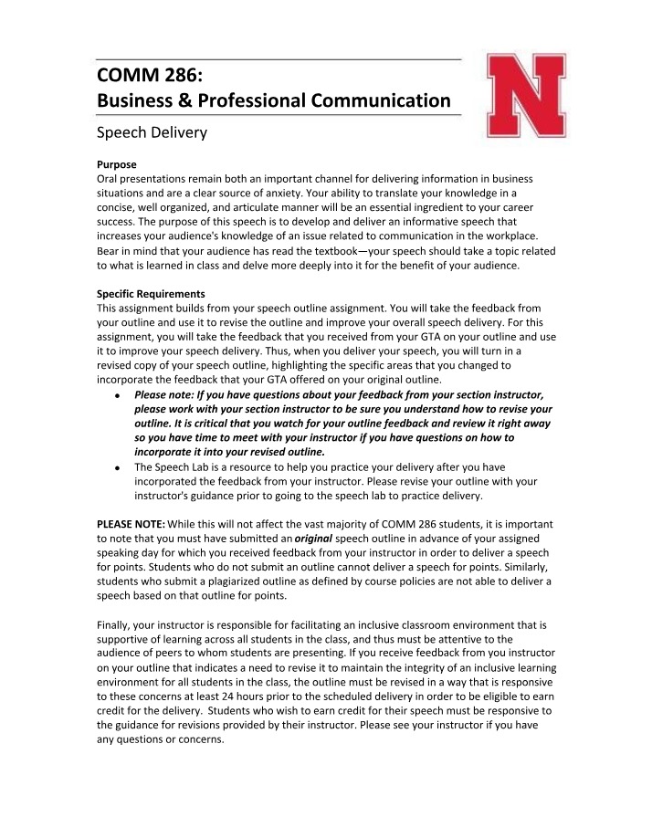 Assignment for Speech Delivery