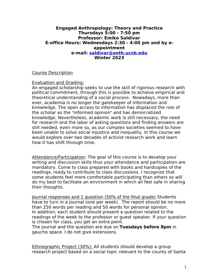 Engaged Anthropology - Theory and Practice