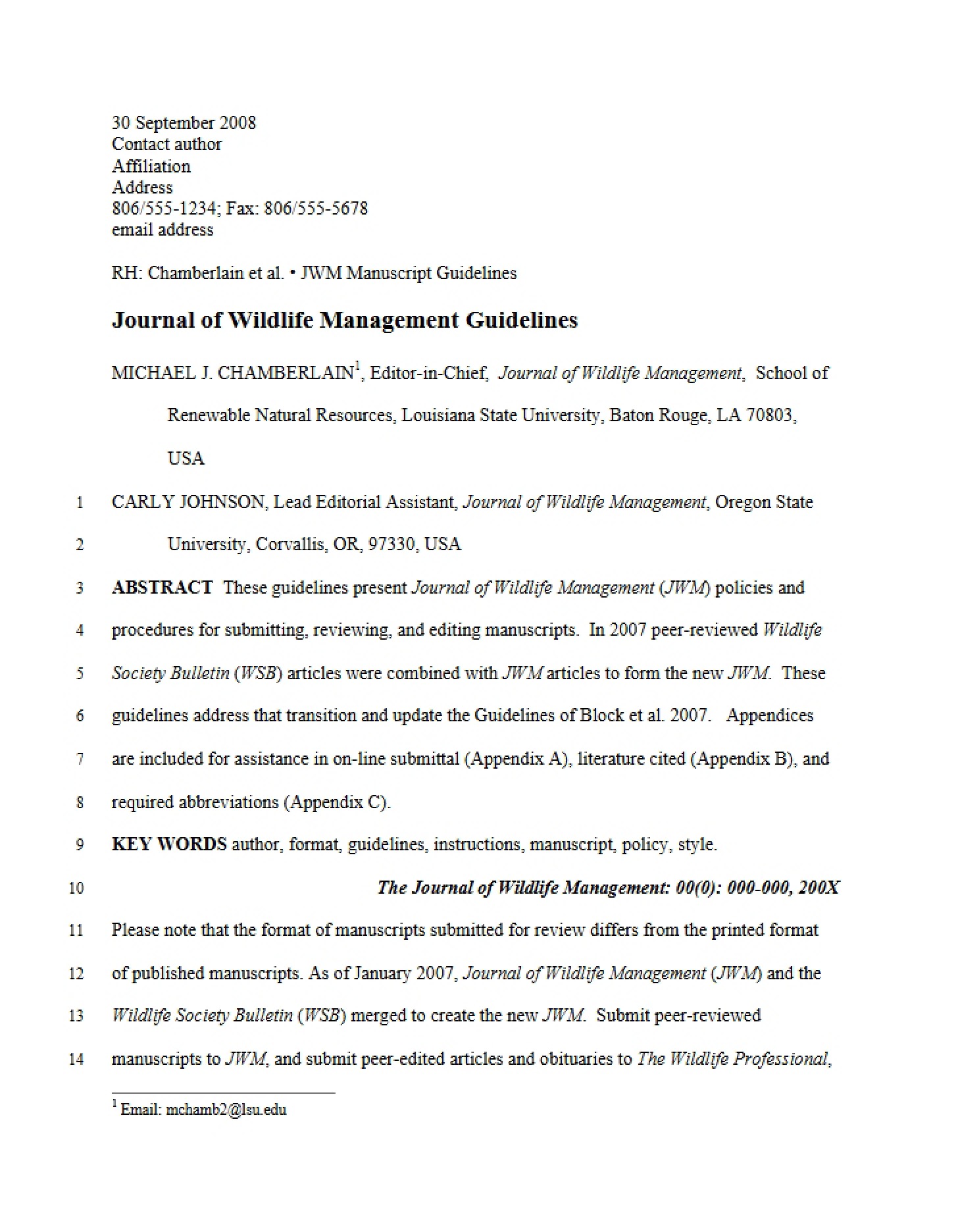 Guidelines for Wildlife Management Journal