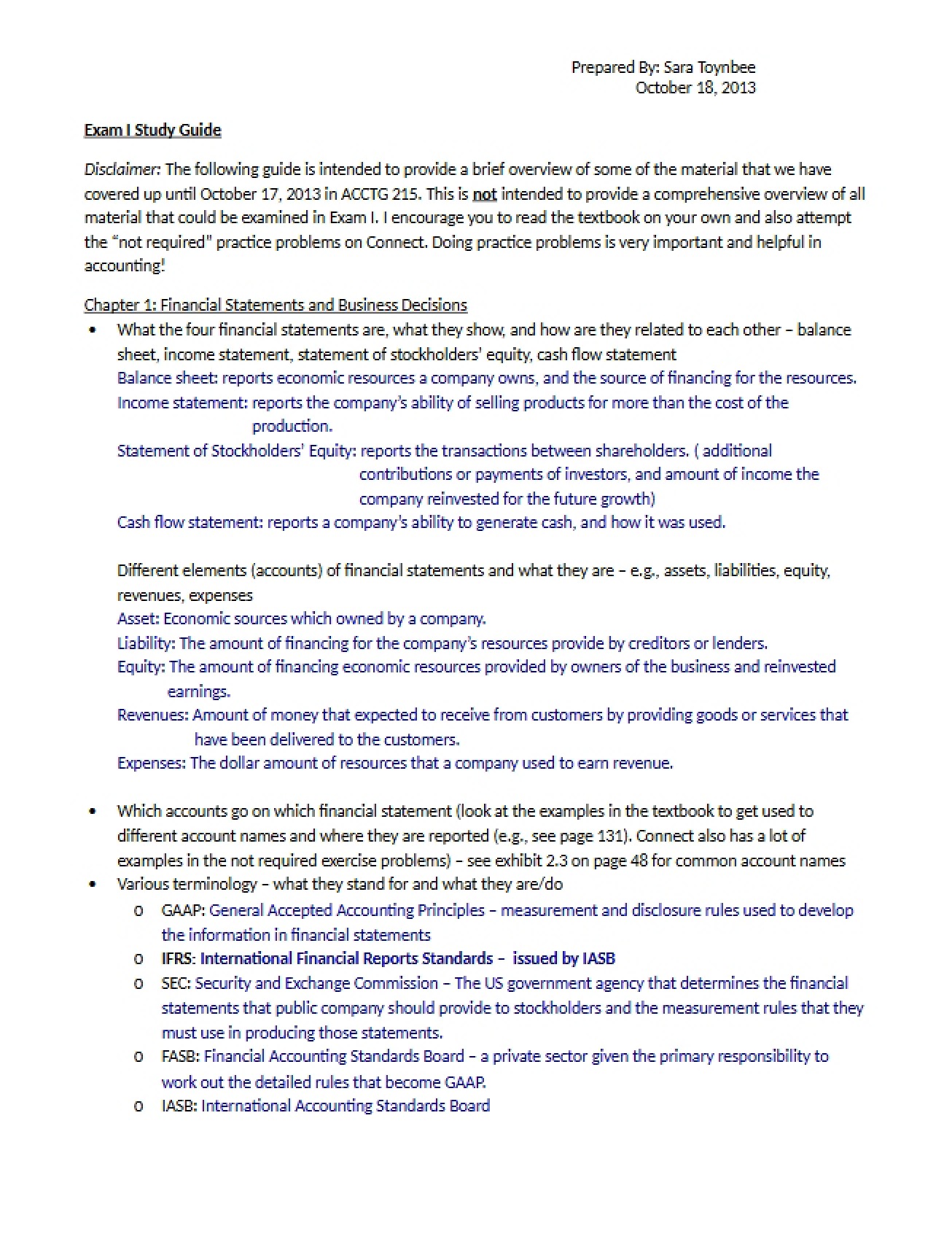 Study Guide for First Exam