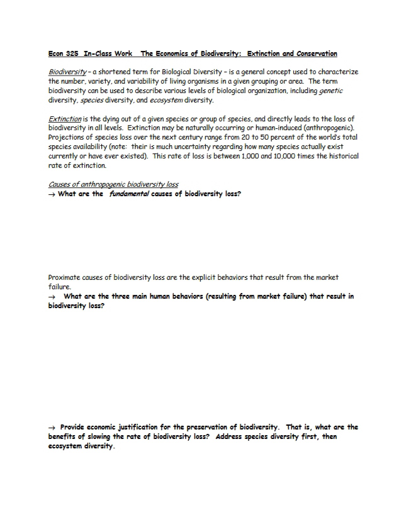 Biodiversity Conservation and Extinction Economics