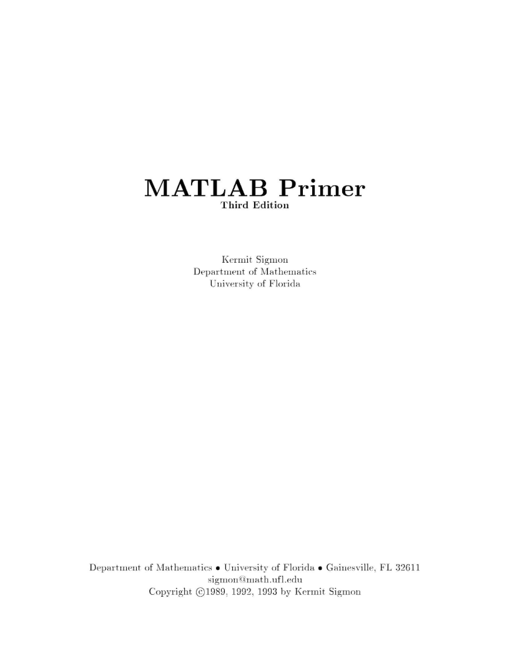 Primer for Matlab