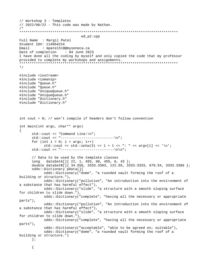 Workshop 3 Templates for Testing Queue and UniqueQueue Classes