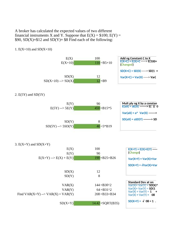 Expected Values and Standard Deviations in Finance
