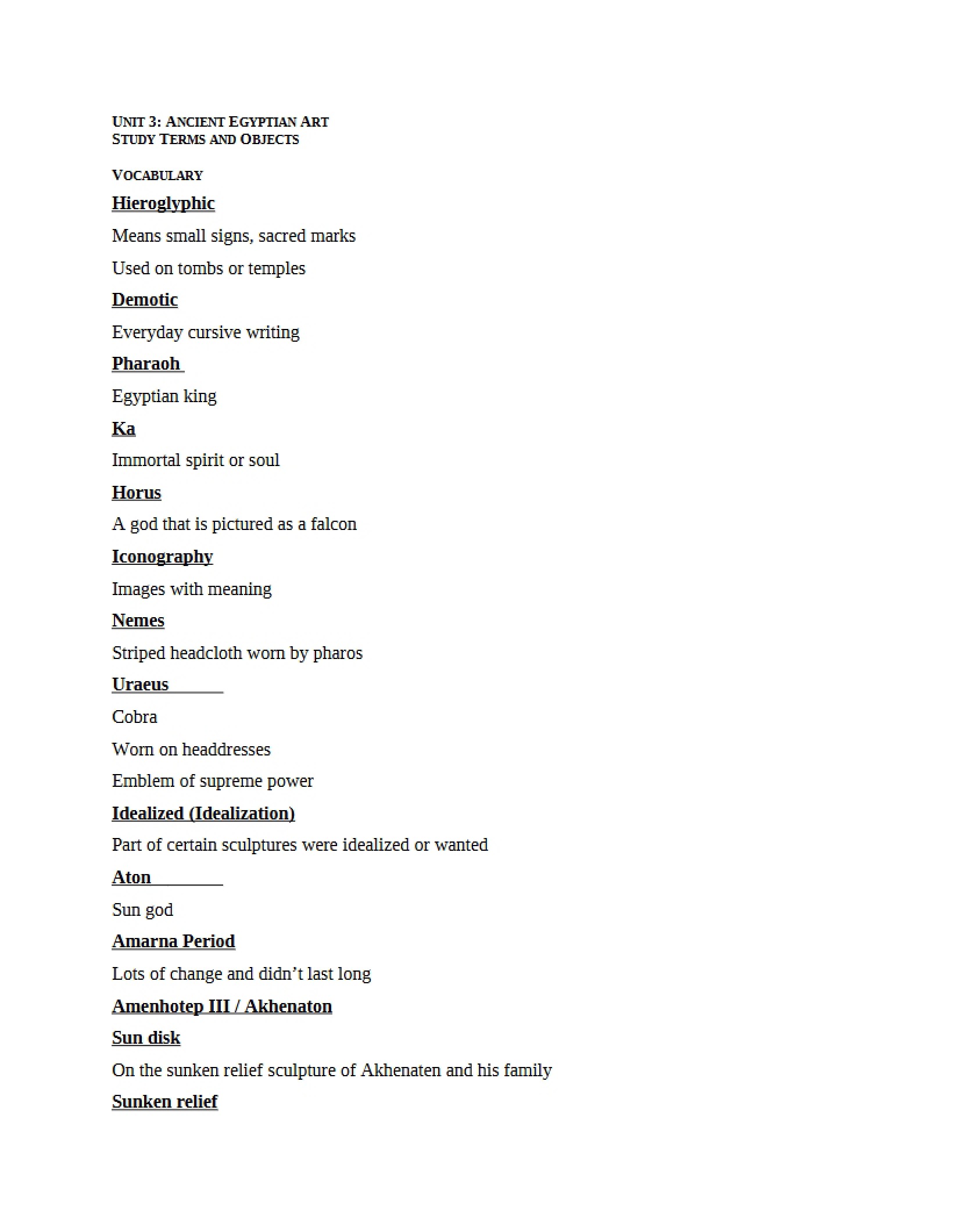 Terms for Unit Three Study