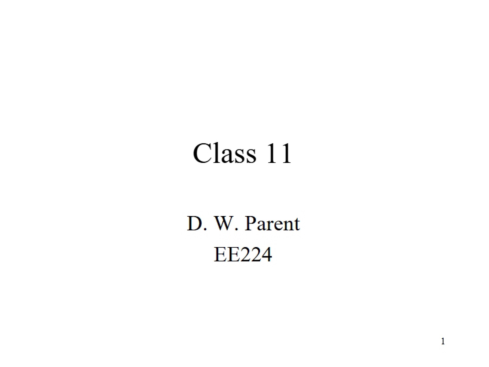 Eleventh Class Session