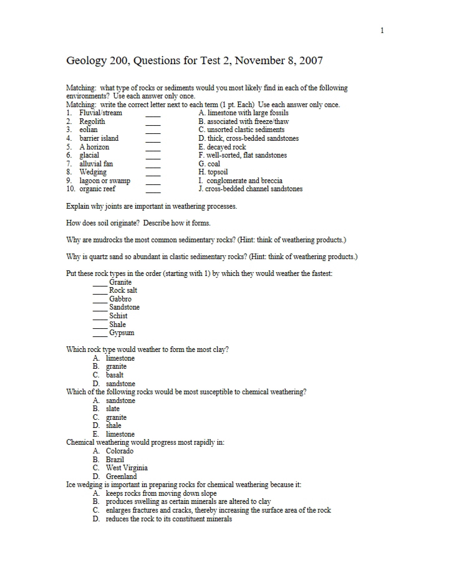 Test Two Questions