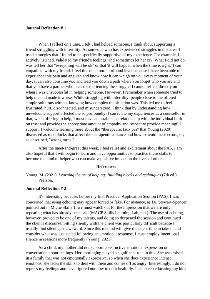 PSYC6246 - Journal Reflections