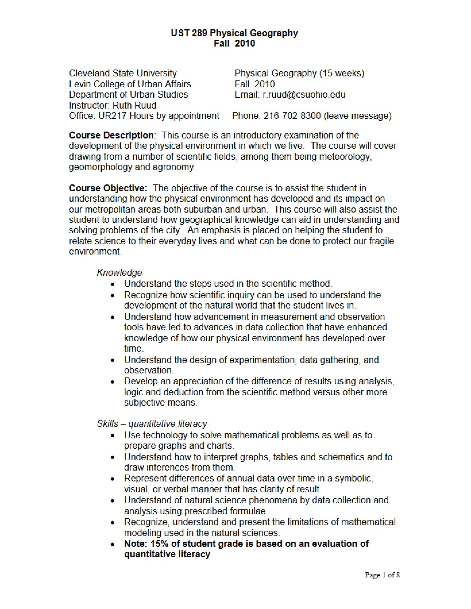 Physical Geography Academic Plan