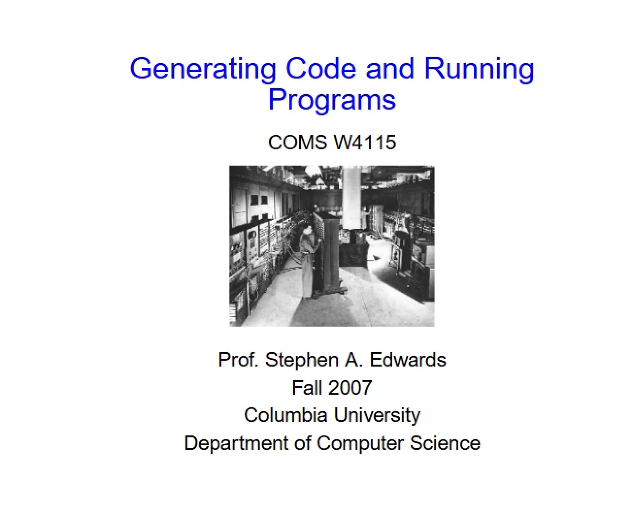 Code Generation and Program Execution (Part 1)