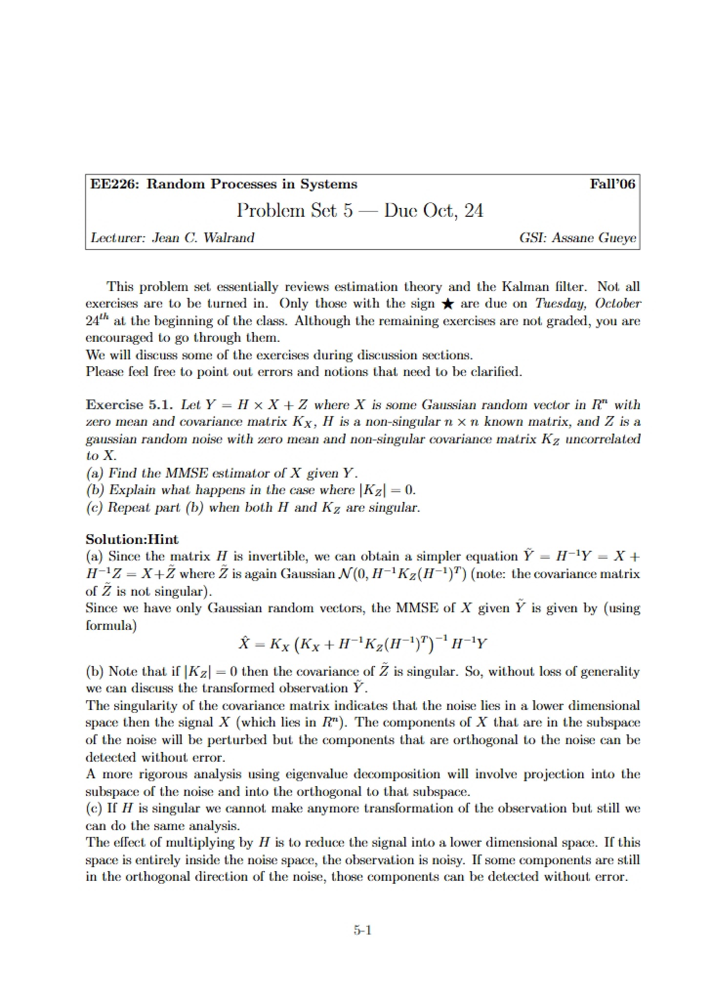 Problem Set for EE 226