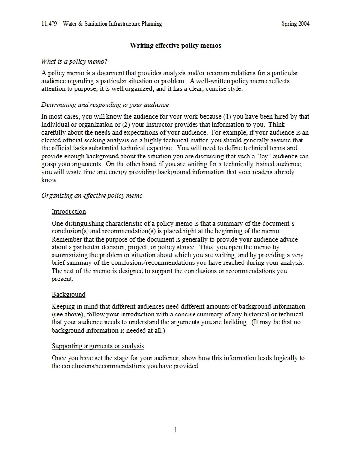Policy Memos Writing Effectively