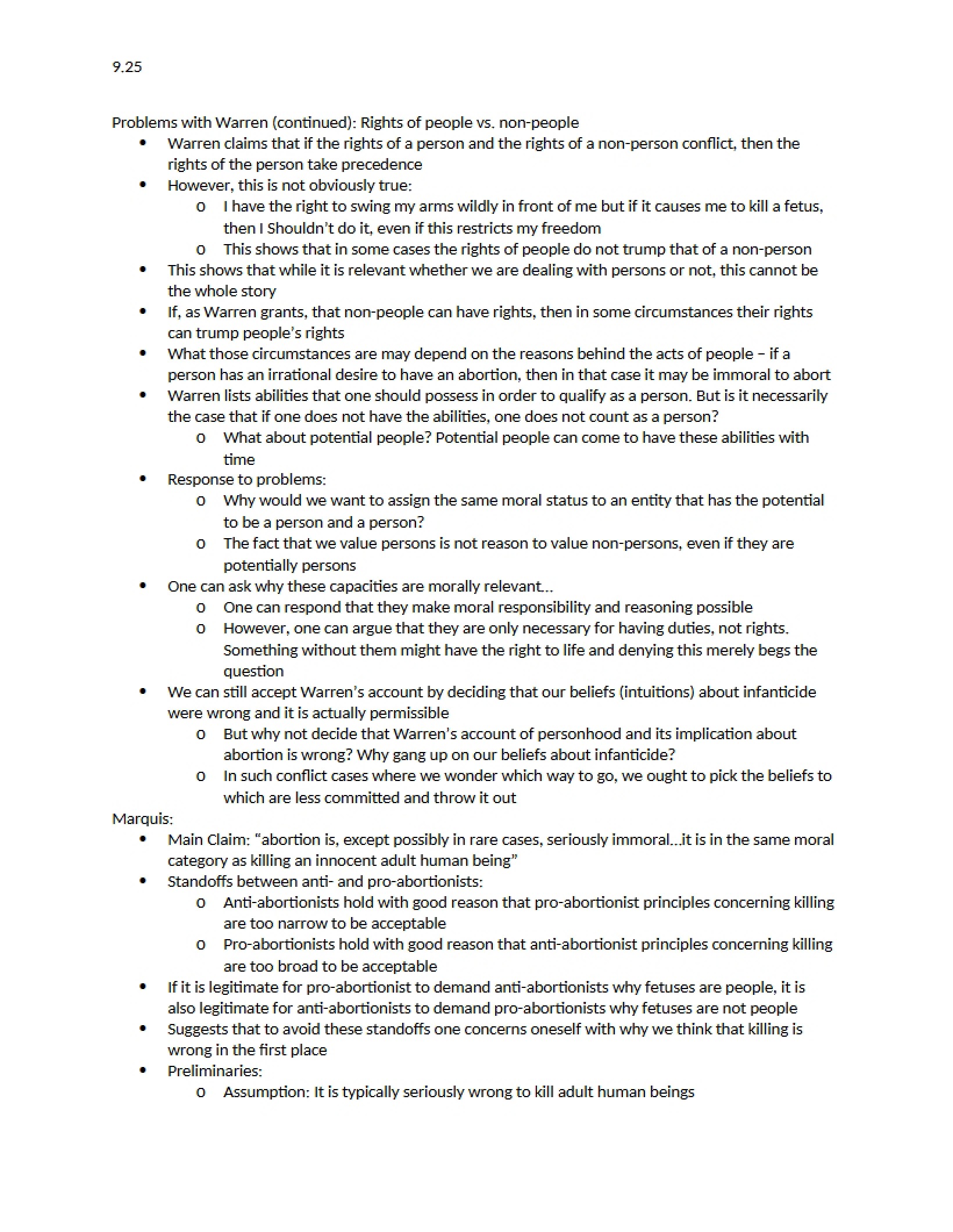 Class Notes Moral Issues